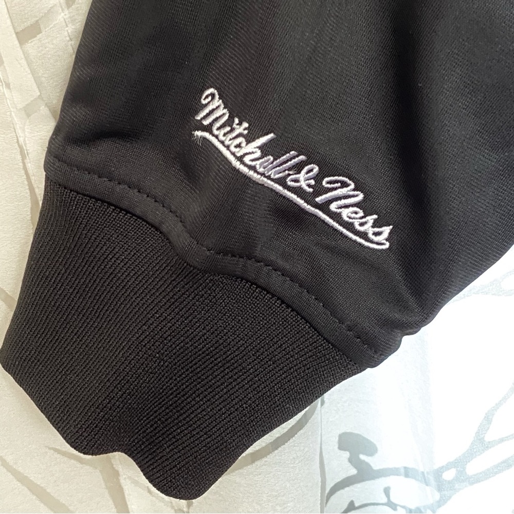 Mitchell & Ness LA black satin white gray stripe zip zipper bomber jacket coat - Picture 7 of 11